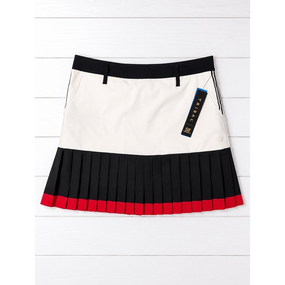 Tribal Sport Women Pleated Golf Tennis Skort White Black Red UPF 50 Size S NEW